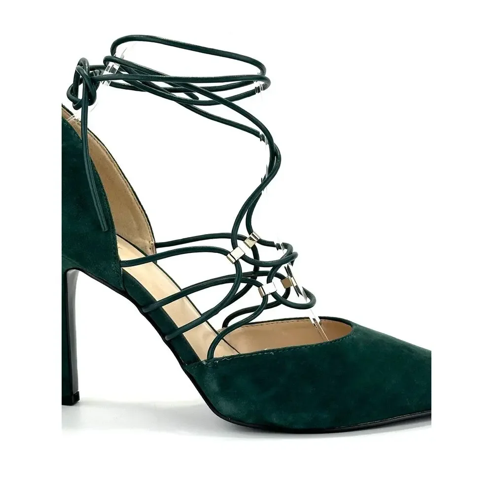 Nine West Jarraho D'Orsay Stiletto Pump Sz 10 Green Suede Adjustable Ankle-Wrap